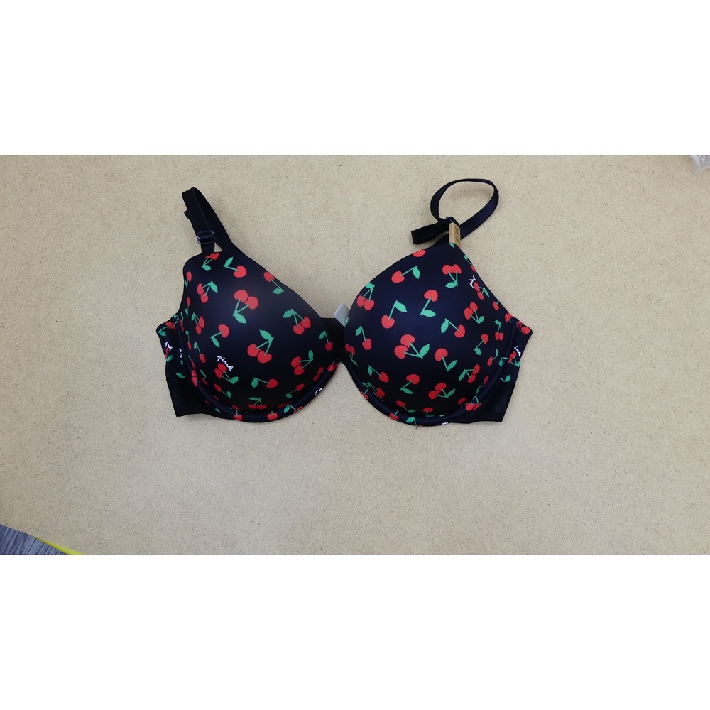 Victoria's Secret PINK Push-Up Bra Women 36C Black Cherry Print Underwire - Picture 2 of 3